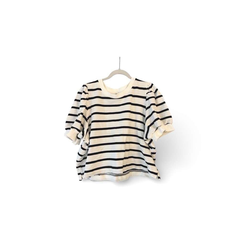 H&M Womens XL Black White Striped Puff Sleeve Cotton Sweatshirt Top P/N‎ 1240997